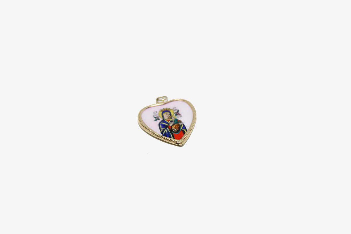 10k Gold Vintage Enamel Religious Medal Heart Pendant