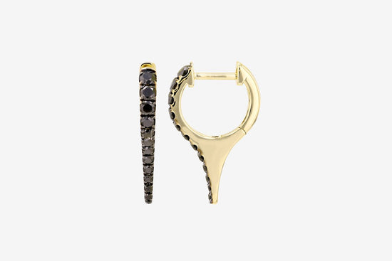 14k Gold Black Diamond Spike Huggie Earrings