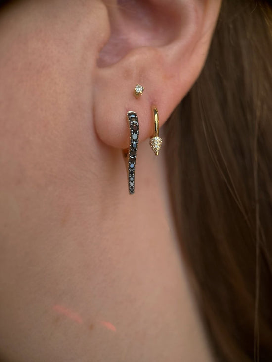 14k Gold Black Diamond Spike Huggie Earrings