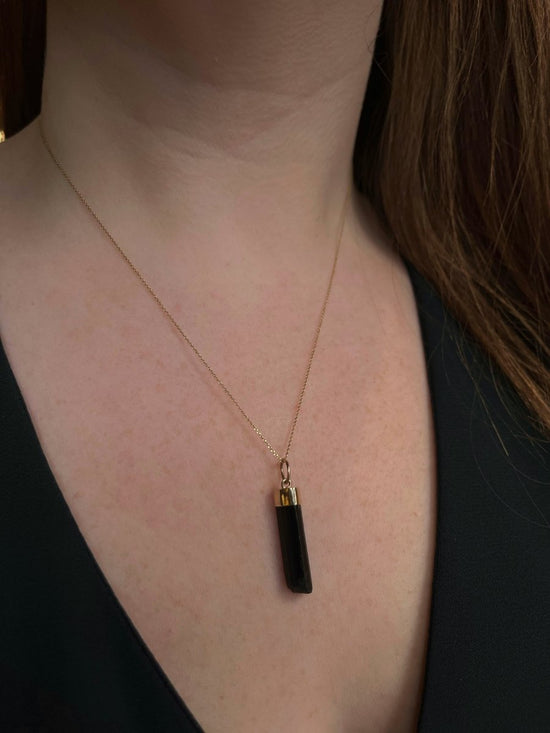 14k Gold Black Tourmaline Crystal Necklace