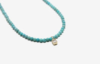 14k Gold Diamond Charm + Beaded Turquoise Necklace
