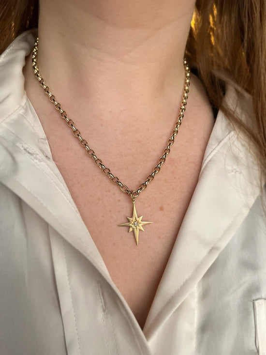 14k Gold Diamond Elongated Star Pendant