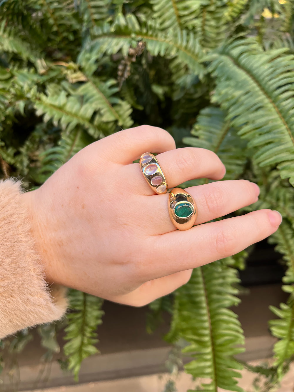 14k Gold Rainbow Moonstone Dome Ring