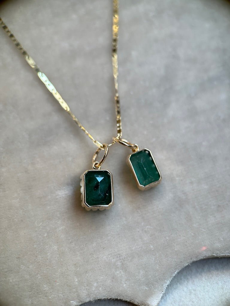 14k Gold Emerald Charm