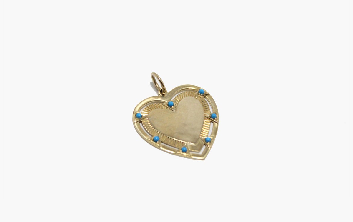 14k Gold Heart + Turquoise Pendant