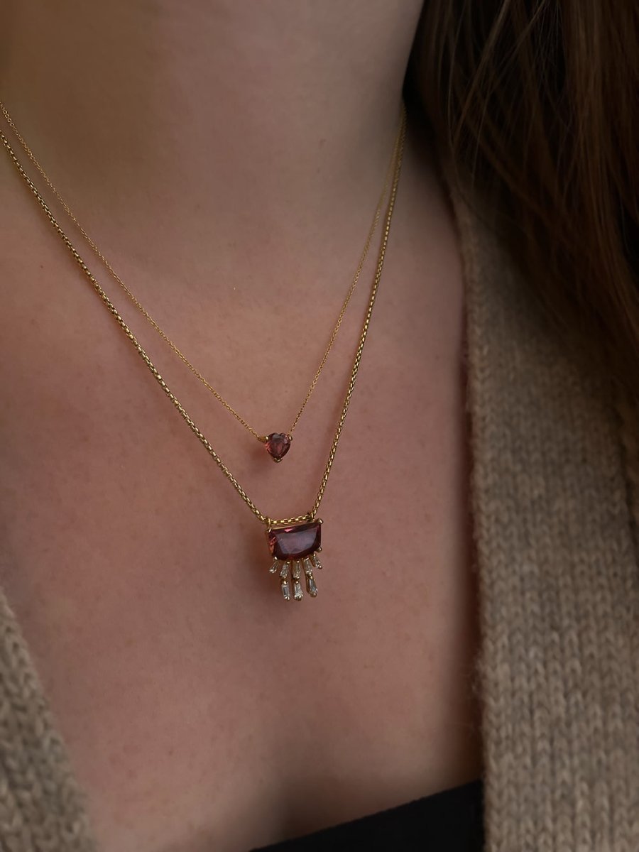 14k Gold Pink Tourmaline Heart Necklace