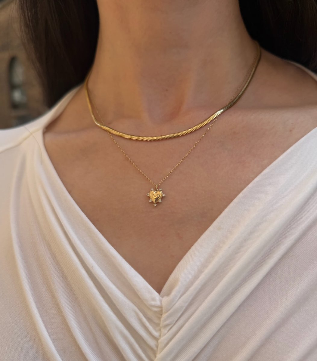 14k Gold Prong Diamond Heart Necklace