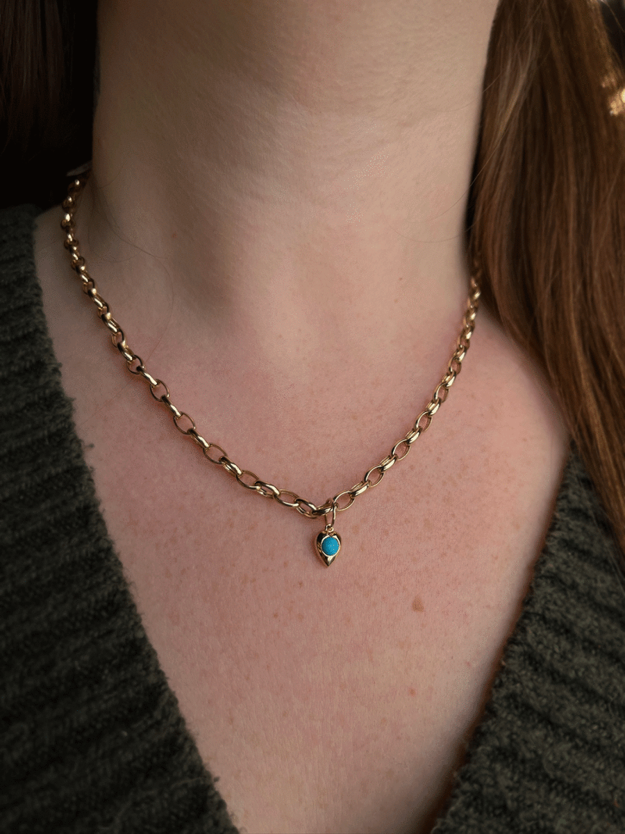 14k Gold Turquoise Heart Pendant