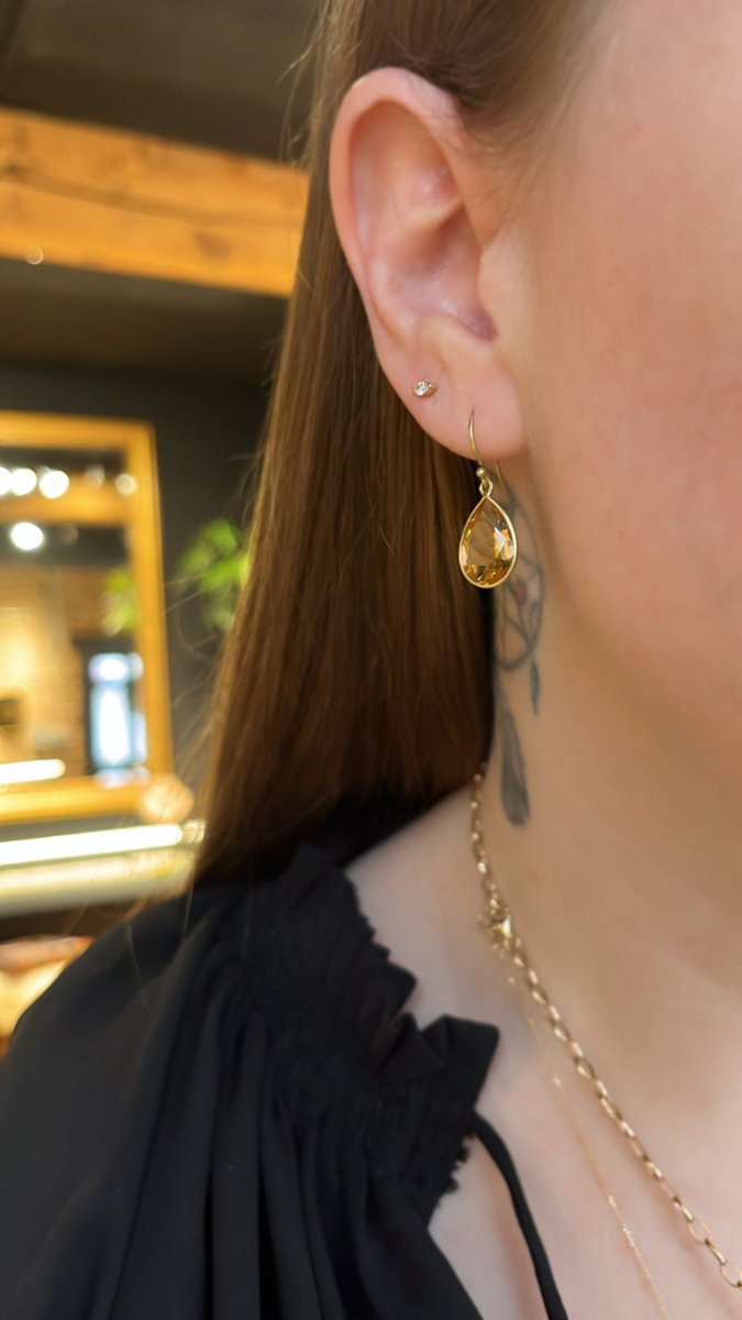 18k Gold Citrine Wide Teardrop Earrings