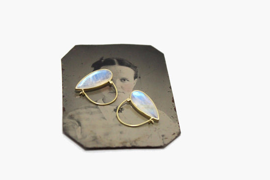 18k Gold Rainbow Moonstone Petal Hoop Earrings