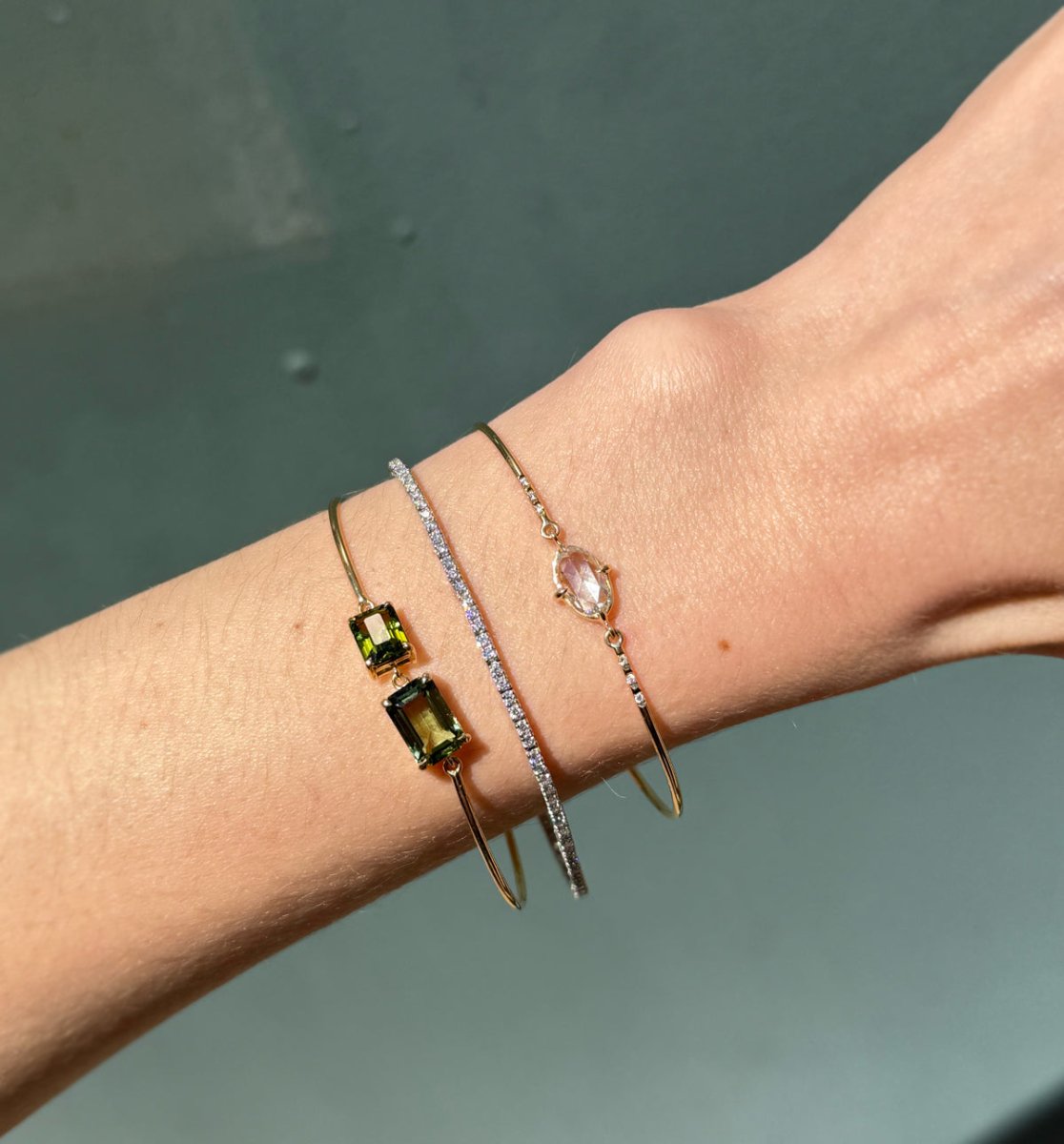18k Gold Rose - cut Diamond Bangle