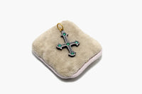 24k Gold & Oxidized Silver Emerald Cross Pendant