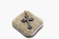 24k Gold & Oxidized Silver Tourmaline Cross Pendant