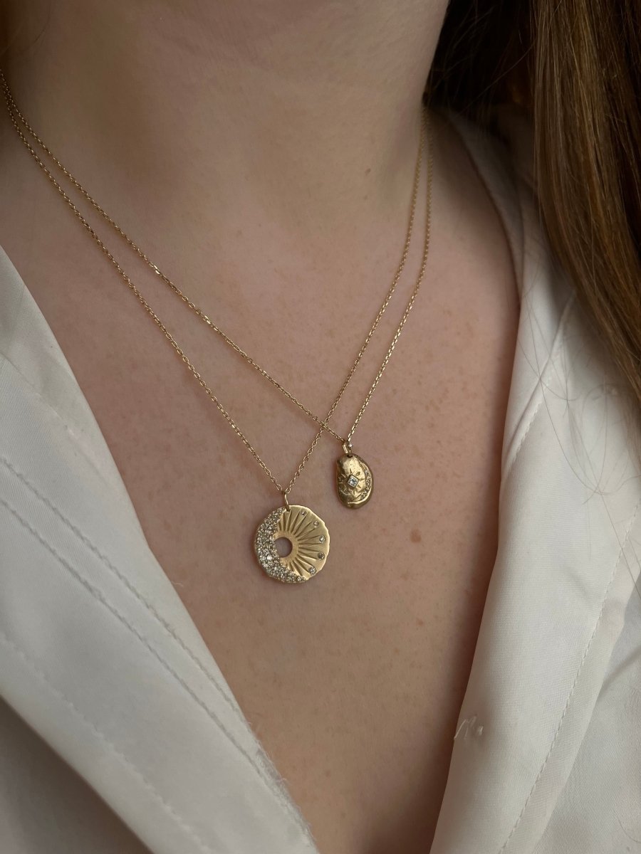 Celine Daoust Sun and Diamond Moon Shell Necklace