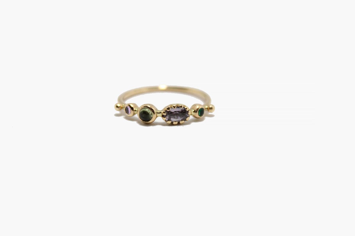 Dorette 18k Gold Simple Tourmaline + Emerald Ring