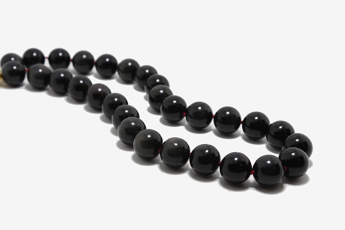 Hand - Knotted Obsidian Bead Necklace