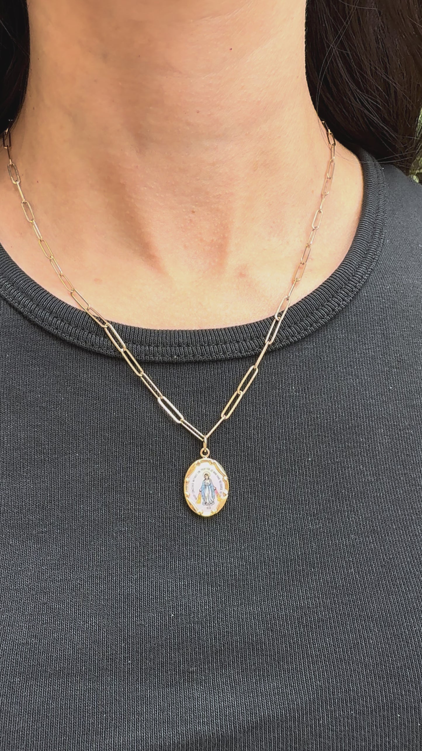 14k Gold Vintage Enamel Miraculous Medal Pendant