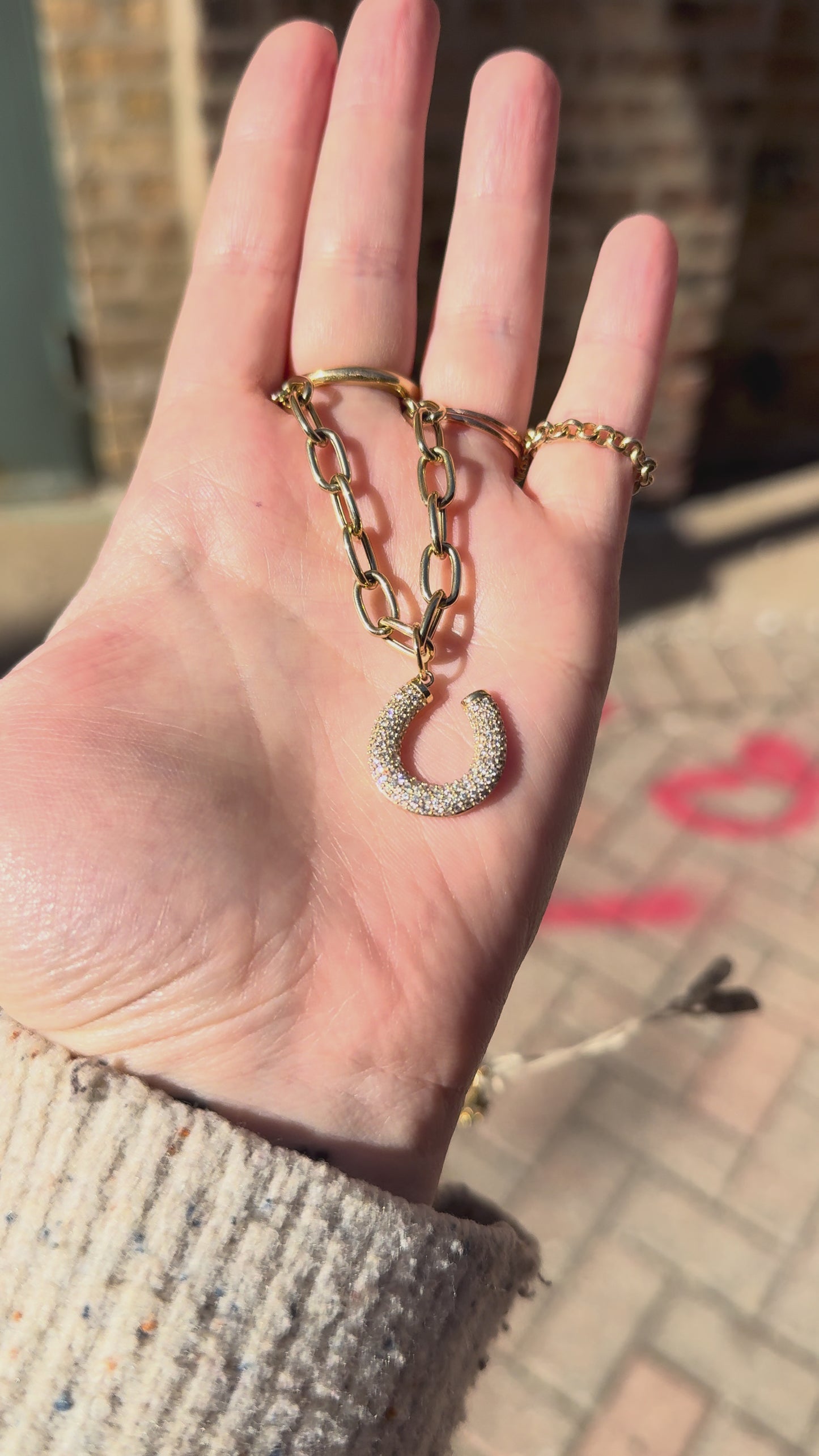 14k Gold Diamond Horseshoe Pendant