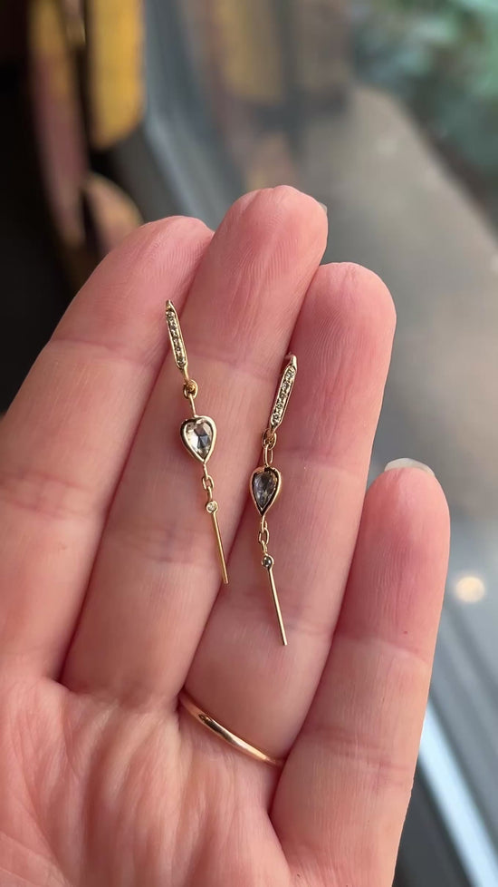 Load and play video in Gallery viewer, Celine Daoust Grey Diamond Heart Earrings
