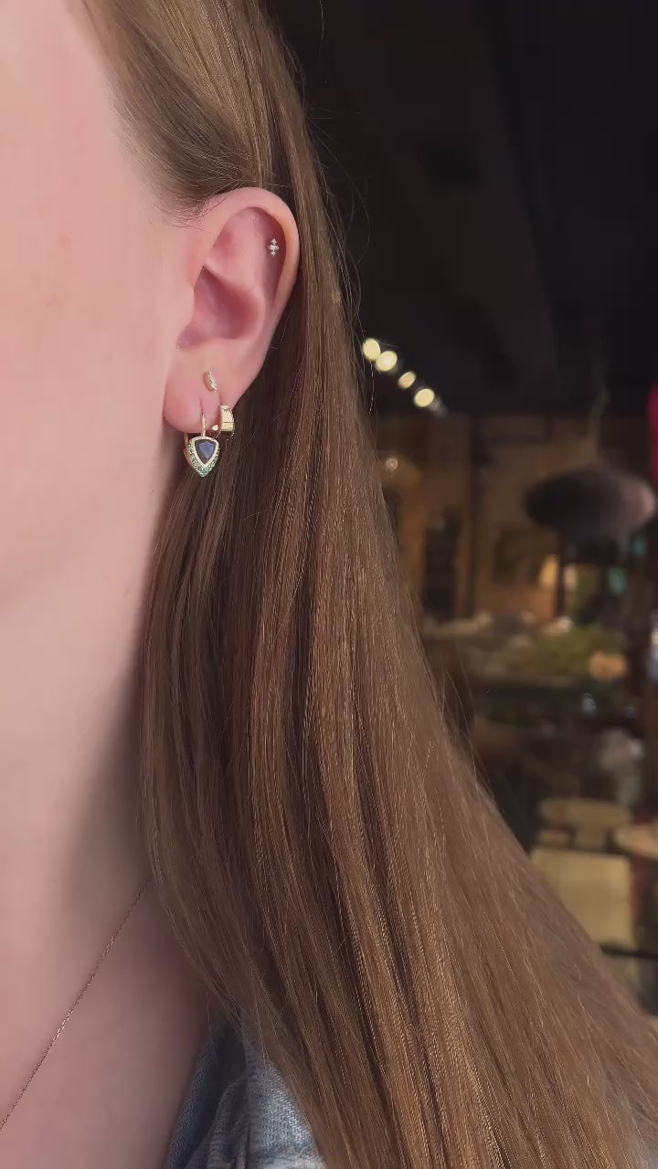 9k Gold Labradorite & Emerald Trillion Drop Earrings