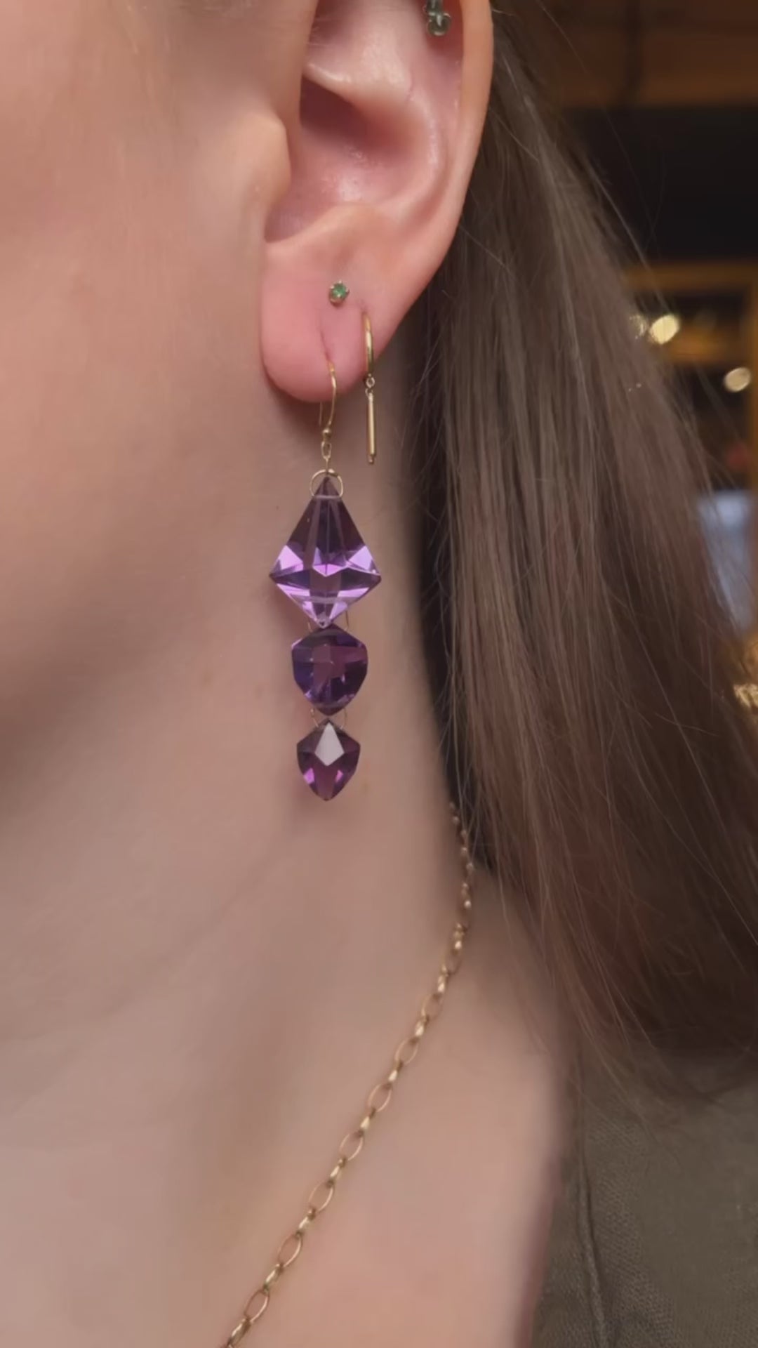 Load and play video in Gallery viewer, Ten Thousand Things Amethyst Triple Drop Earrings
