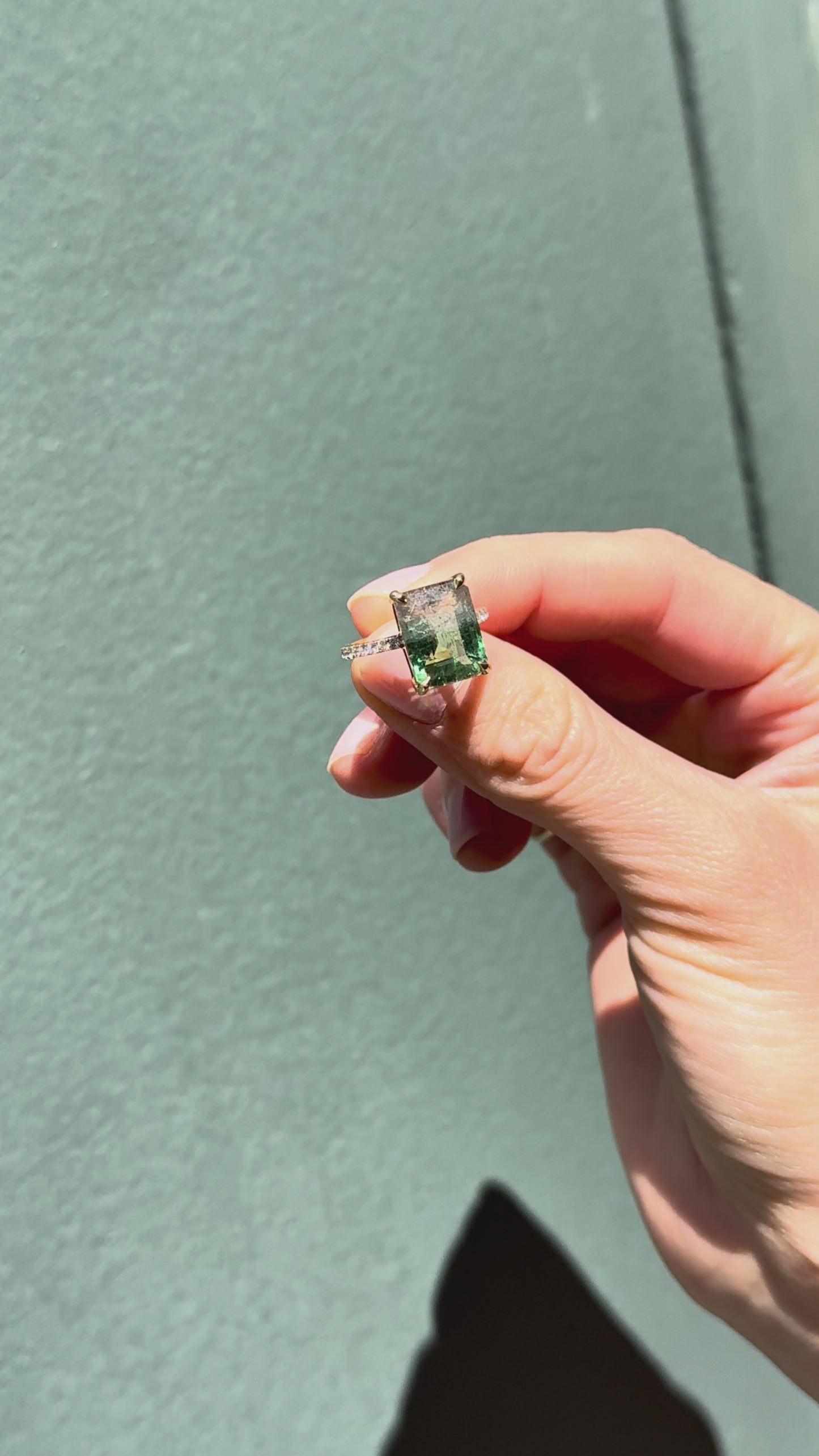18k Gold Lagoon Watermelon Tourmaline & Diamond Bar Ring