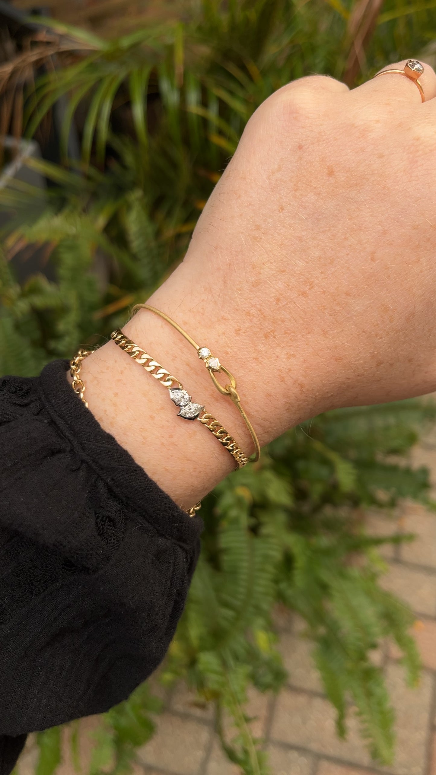 18k Gold Posey Two Stone Bangle