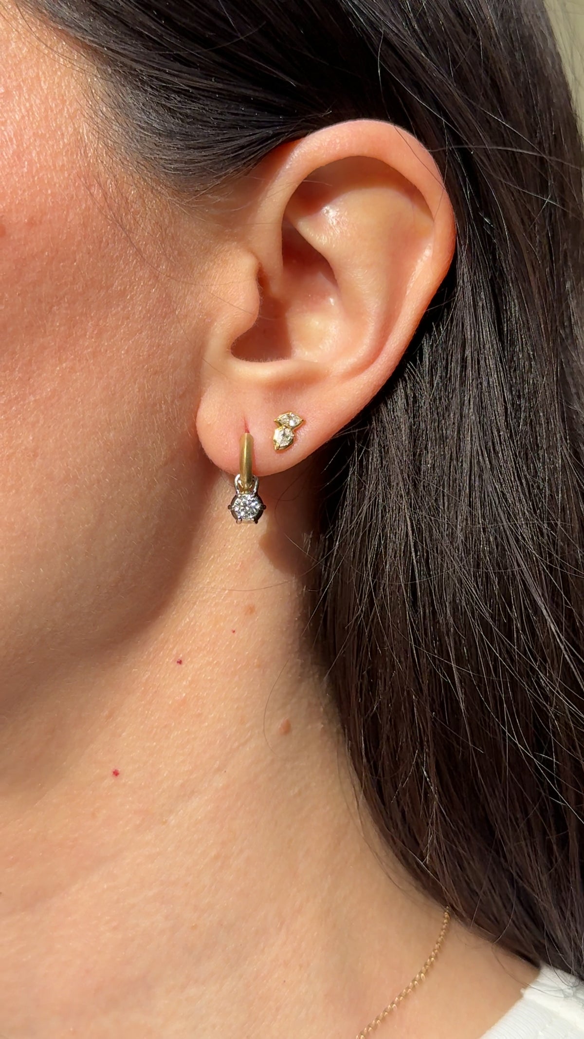 18k Gold Petite Sienna Two Tone Huggie Drop Earrings