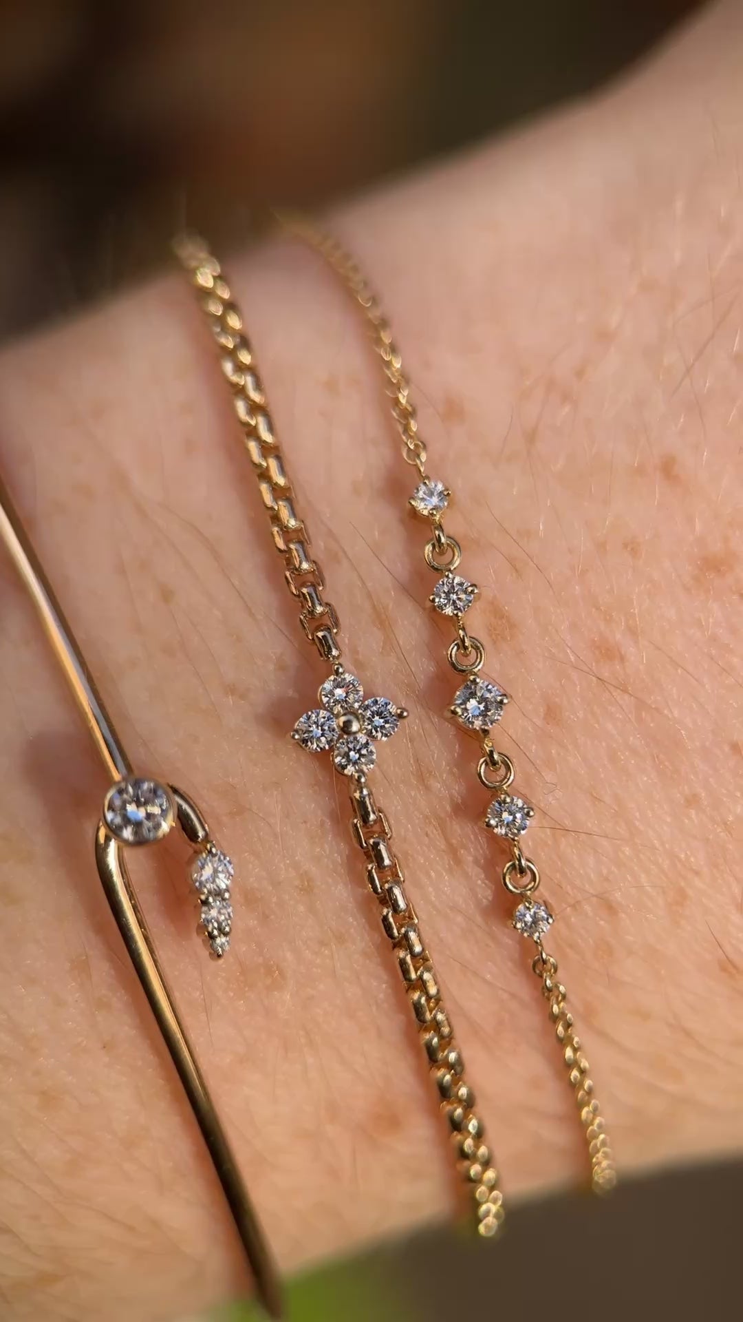 14k Gold Quad Diamond Box Chain Bracelet