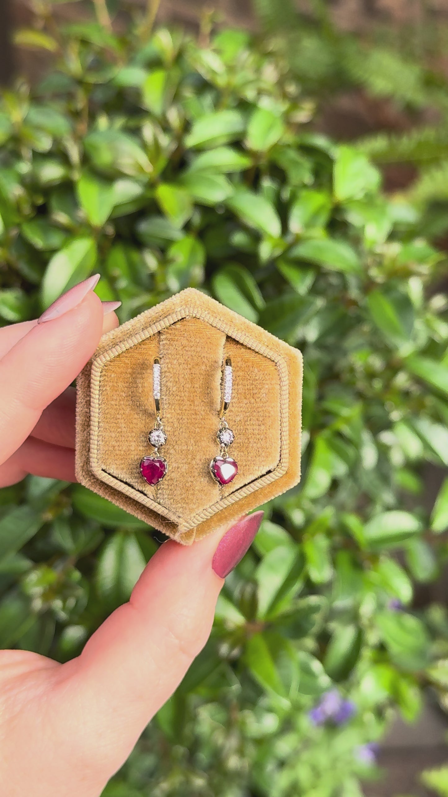 14k Gold Diamond & Ruby Drop Huggie Earrings
