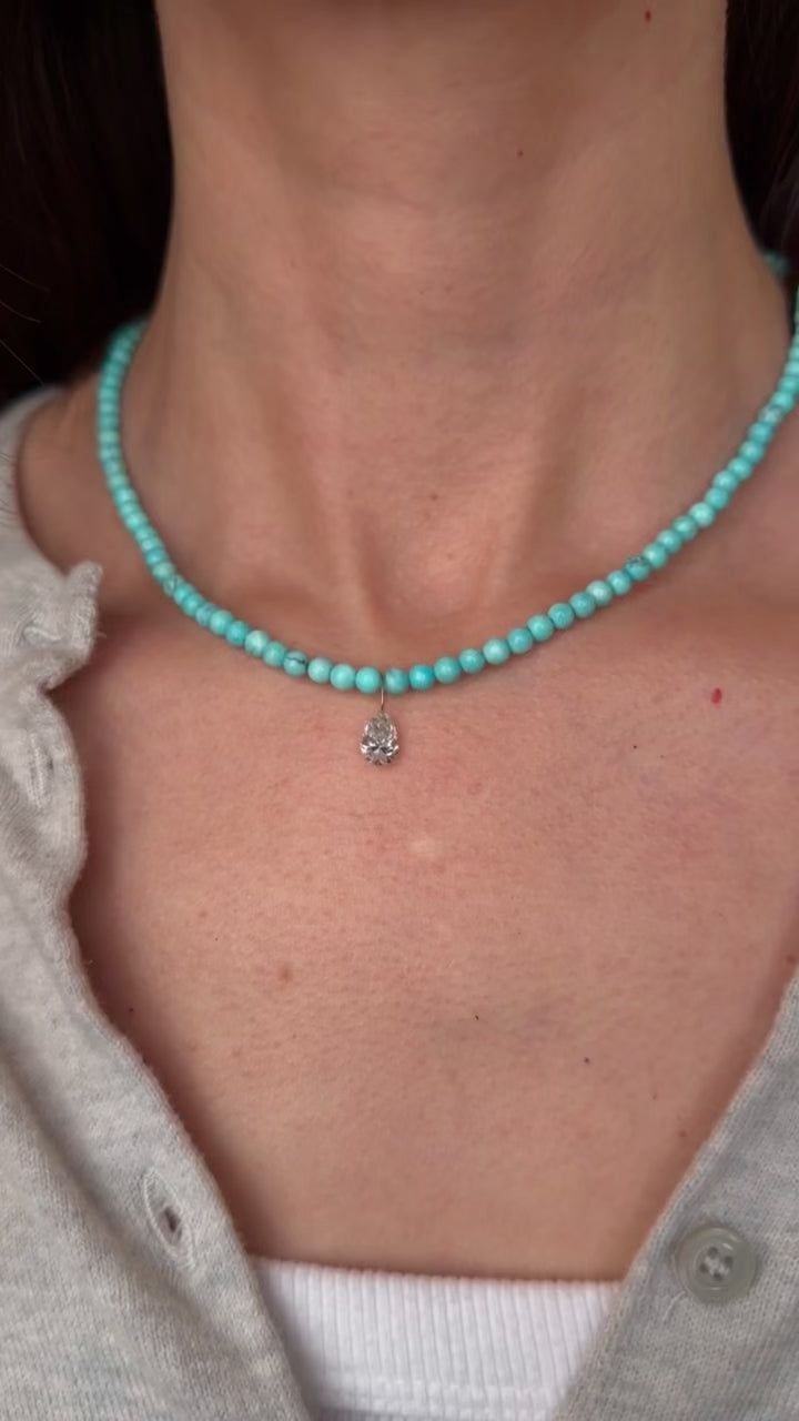 Beaded Turquoise + Lab Diamond Teardrop Necklace