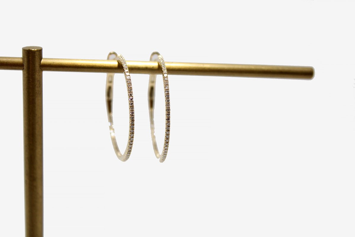 14k Gold Round Diamond Hoop Earrings -2 sizes