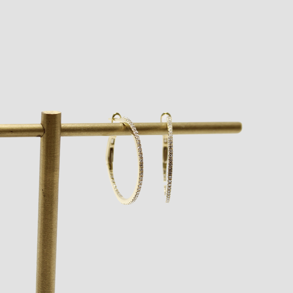 14k Gold Round Diamond Hoop Earrings -2 sizes