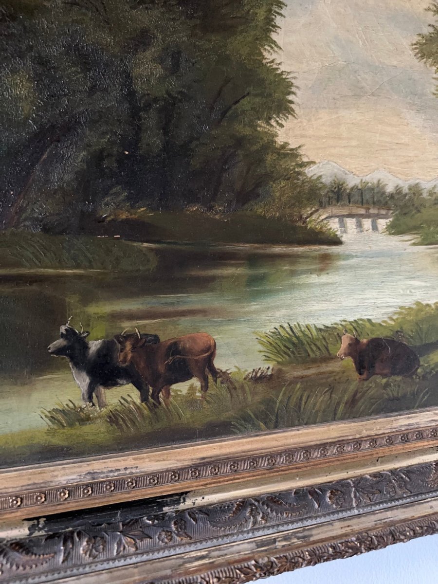 Antique European Cows in Pasture Oil