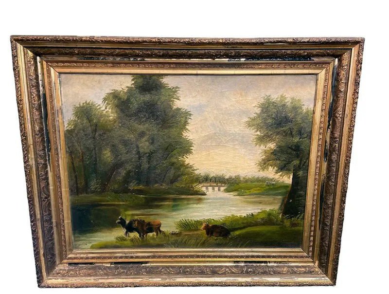 Antique European Cows in Pasture Oil